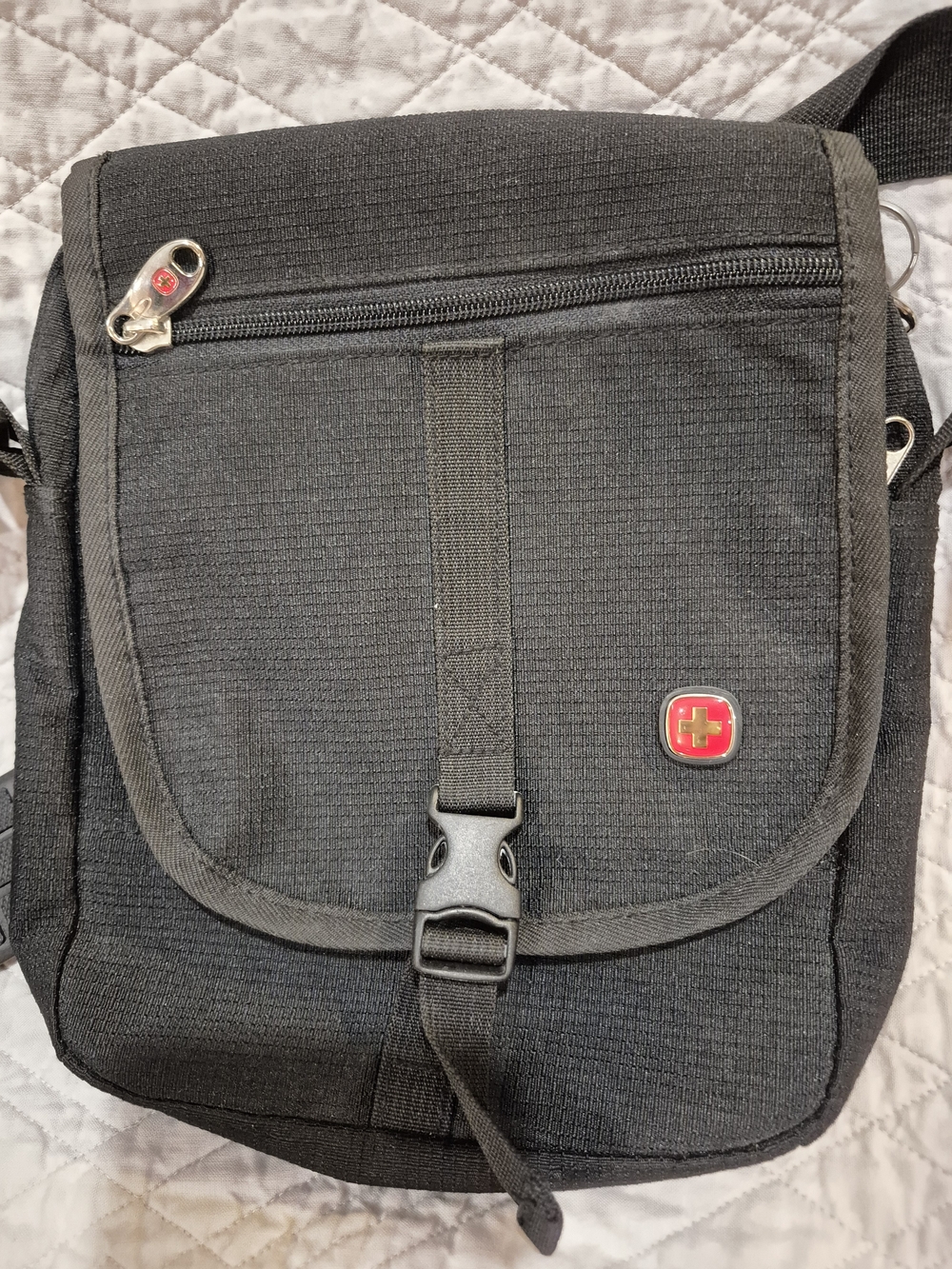 SwissGear Black Crossbody Messenger with Red Emblem